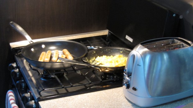 Breakfast sandwiches in the making