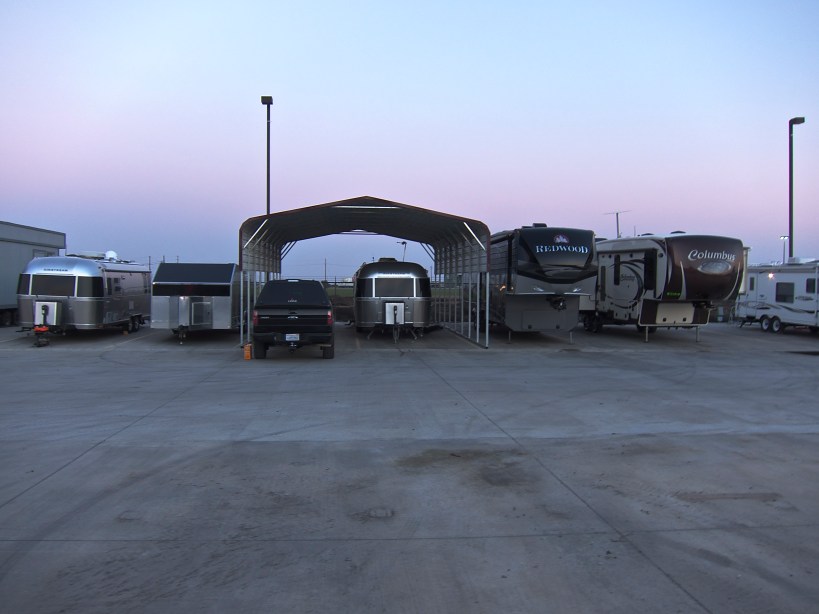 Sleeping at the RV dealer.  No charge for full hook-ups.