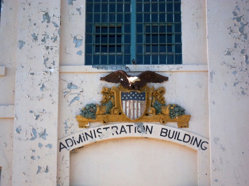 The crumbling exterior wall of the main administration building