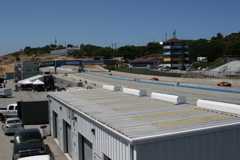 Atop pit-row, overlooking the Start/Finish line