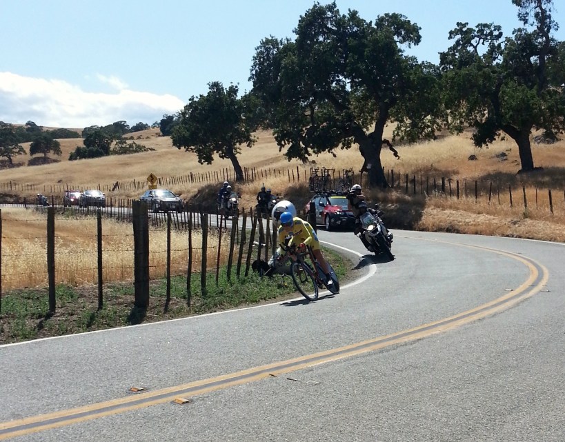 Overall leader, Tejay van Garderen (team BMC) wears the Yellow Jersey 
