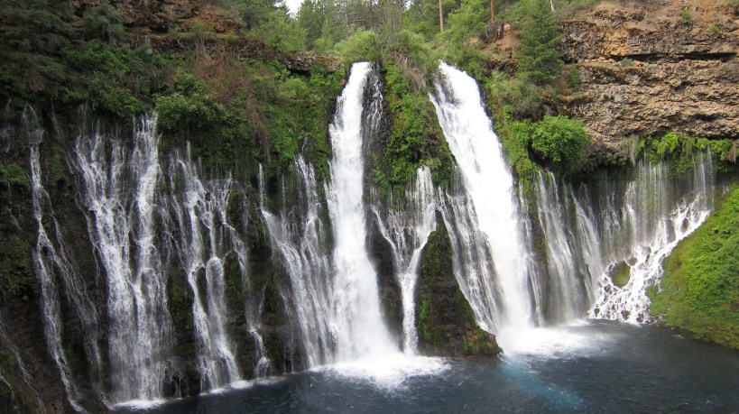 Water descends 129ft at Burney Falls.  