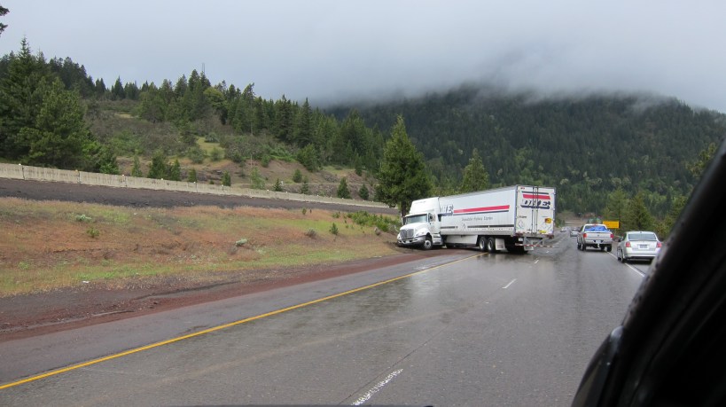 Jackknifed truck outside of Ashland, OR
