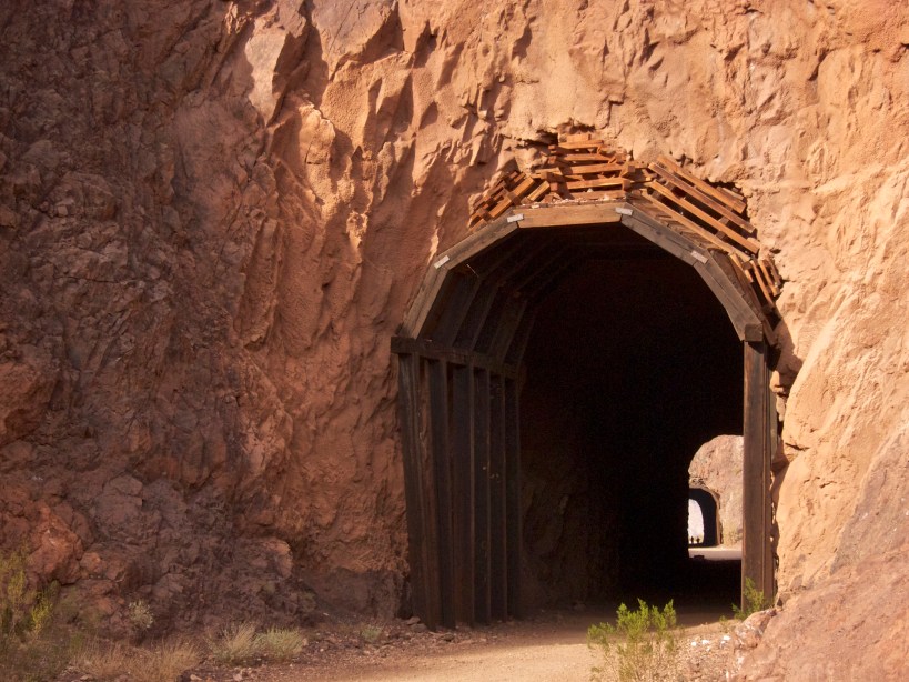 Wooden beams support the entrance from further destruction